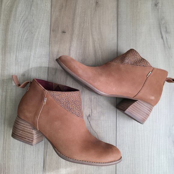 Toms Tan Oiled Nubuck Cheetah Suede Leilani Booties Women Sz 7.5 US - Picture 3 of 12